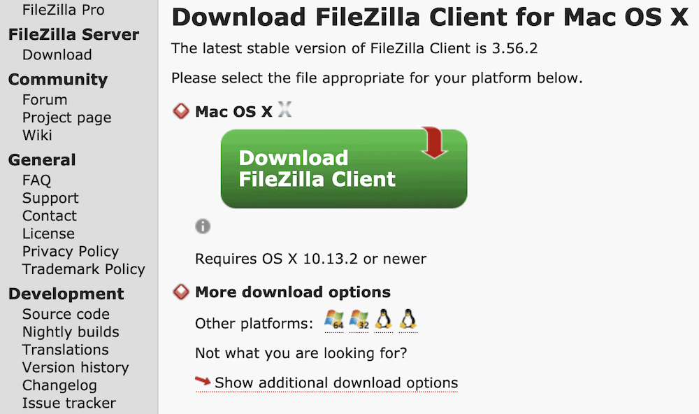 Elegir una versión de FileZilla.