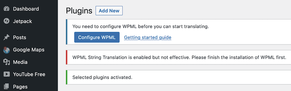 Botón de configuración de WPML.