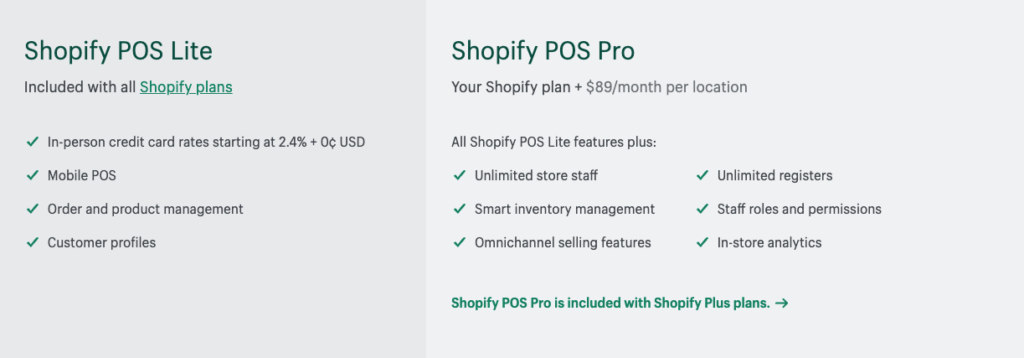 Costos de Shopify POS Lite frente a Shopify POS Pro 