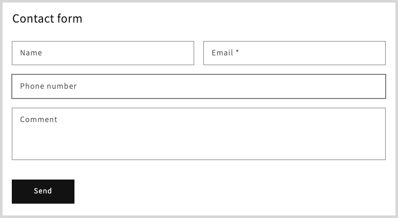 Ejemplo de formulario de contacto de Shopify
