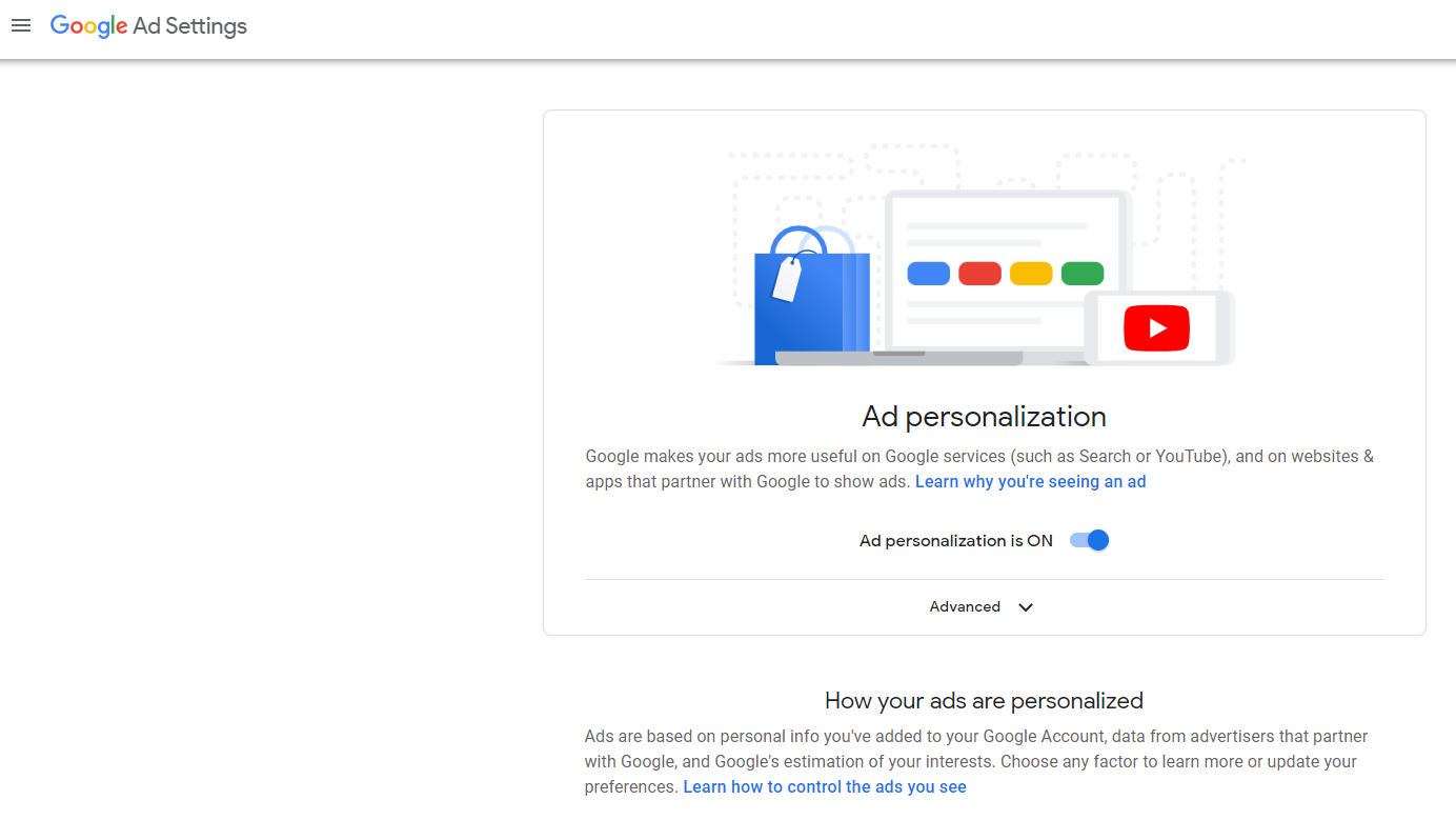 Configuración de anuncios personalizados de Google.