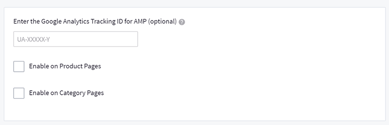 BigCommerce AMP muestra la opción para ingresar el ID de seguimiento de Google Analytics para AMP