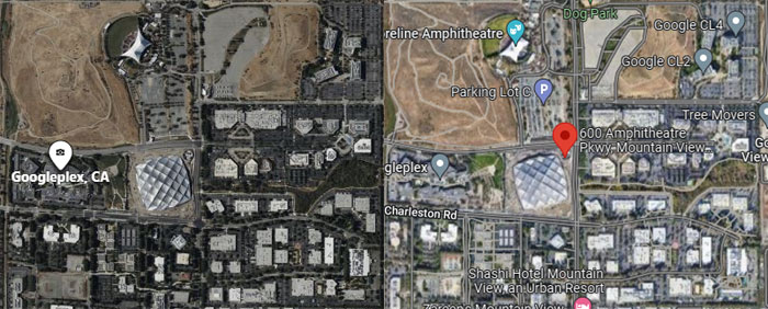 Comparación relacionada entre las imágenes aéreas de Bing Maps y Google Maps