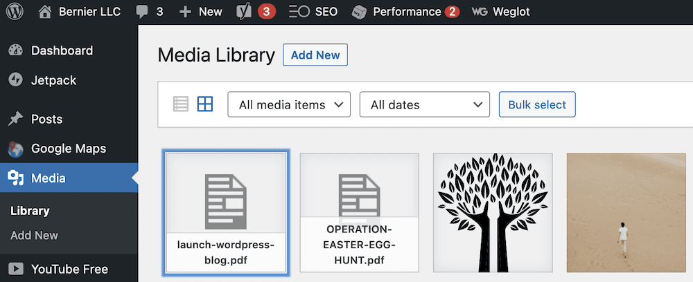 Cargue un archivo PDF en la biblioteca multimedia.
