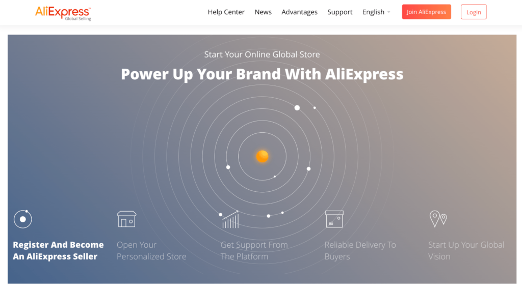 Página de AliExpress para abrir tu tienda online global