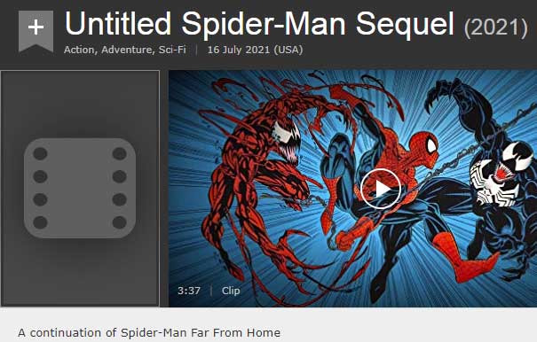 Captura de pantalla de caché de Archive.org de la página IMDB de Spider-Man 2019