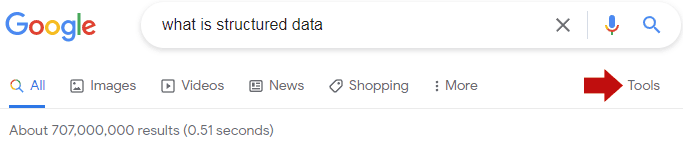 Captura de pantalla del botón Herramientas de búsqueda avanzada de Google
