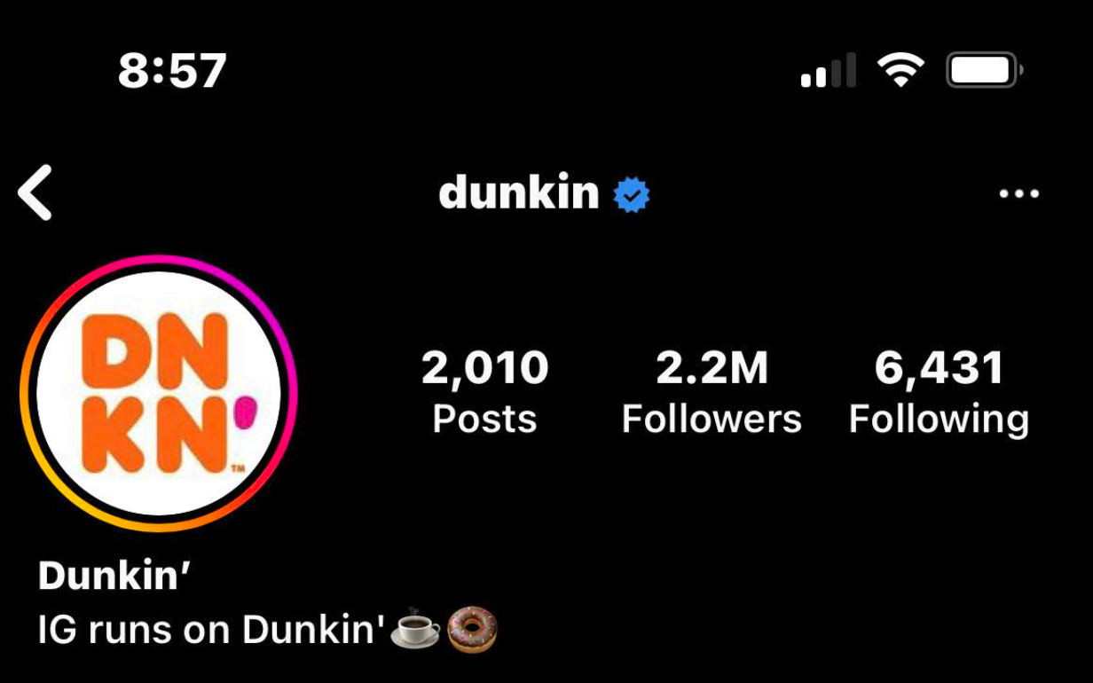 Dunkin Donuts bio instagram