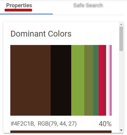 Captura de pantalla de la herramienta Google Vision que identifica los colores dominantes en una imagen