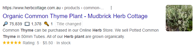 Se implementó el esquema de marcado de HerbCottage.com.au
