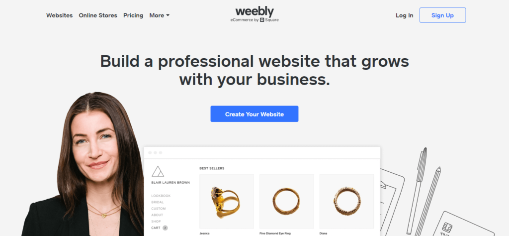 página de inicio de Weebly