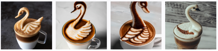 Un frappuccino en forma de cisne, fotografía gastronómica profesional.