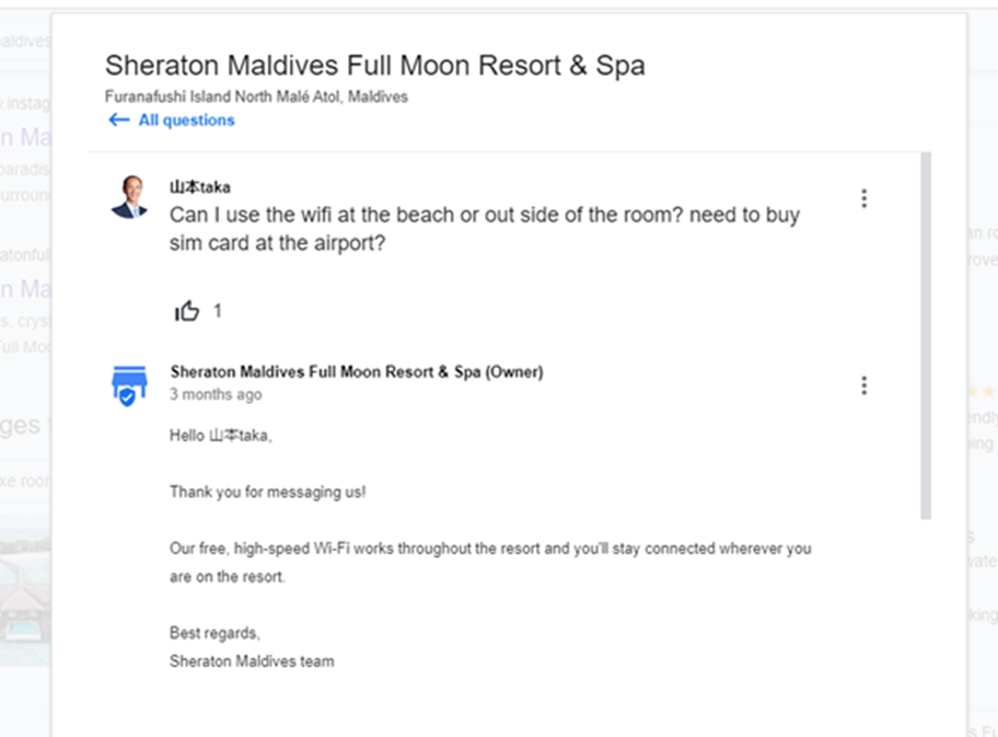 Preguntas y respuestas Sheraton Maldives Full Moon Resort & Spa