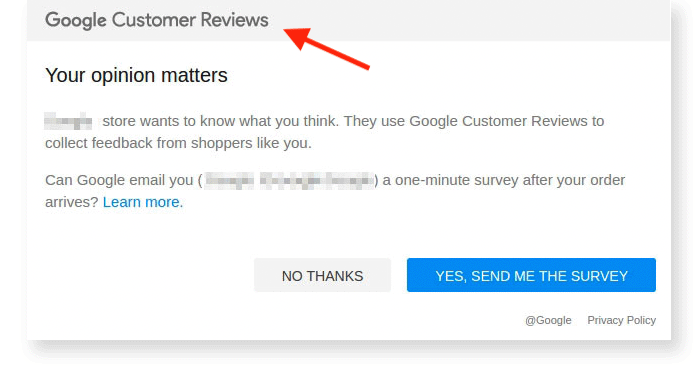 Envíe un correo electrónico a Reseñas de clientes de Google.