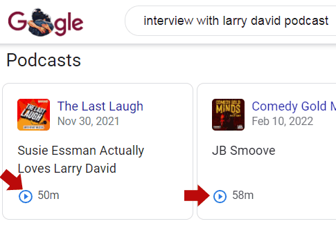 Captura de pantalla del podcast de los resultados de búsqueda de Google