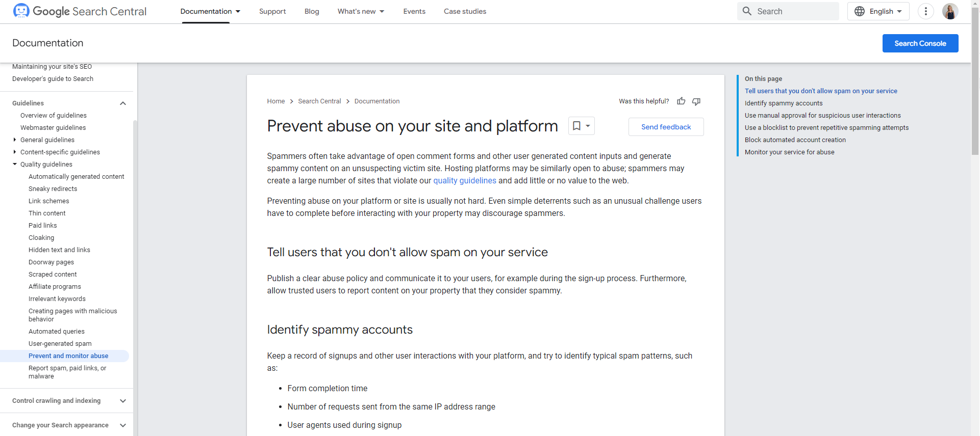 Google está actualizando el contenido de prevención de abusos en Search Central.