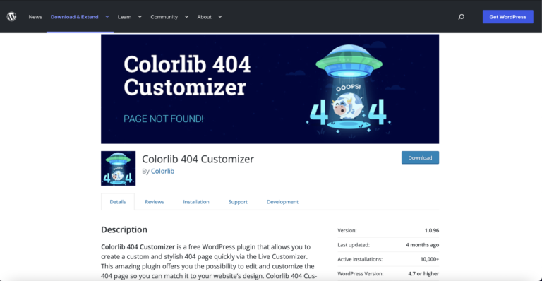 Complemento de personalización Colorlib 404