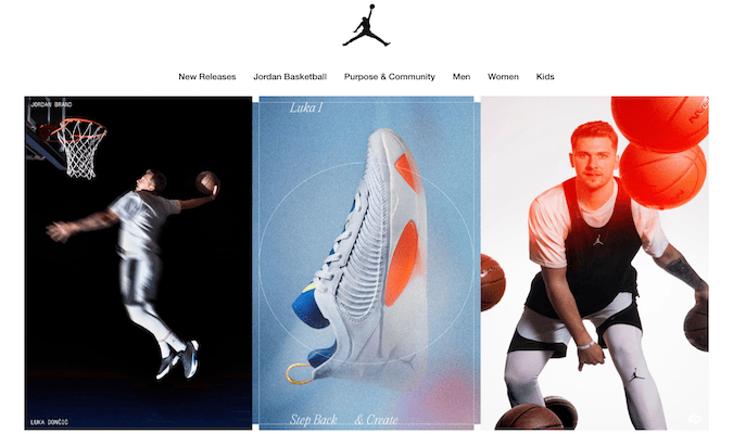 Captura de pantalla de la página web de Nike Air Jordan.