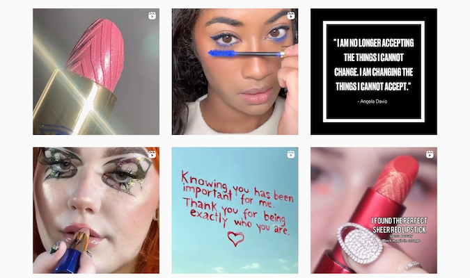 Captura de pantalla de las publicaciones de la cuenta de Instagram de Uoma Beauty.