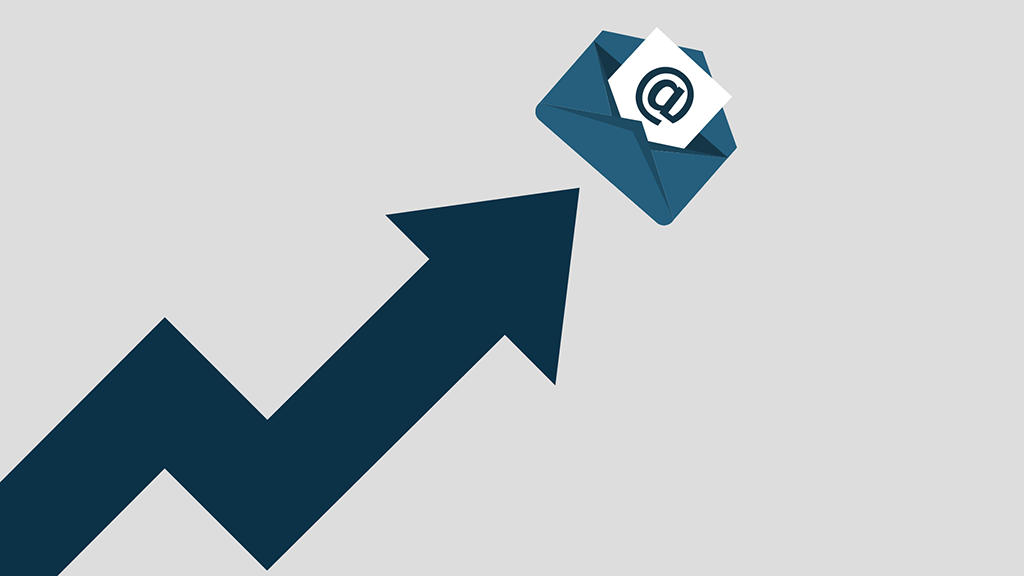 Cómo hacer crecer una lista de correo electrónico (gráfico de un correo electrónico y una flecha apuntando hacia arriba)