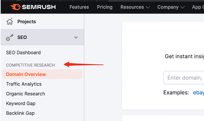 Captura de pantalla de la herramienta de investigación competitiva de Semrush.