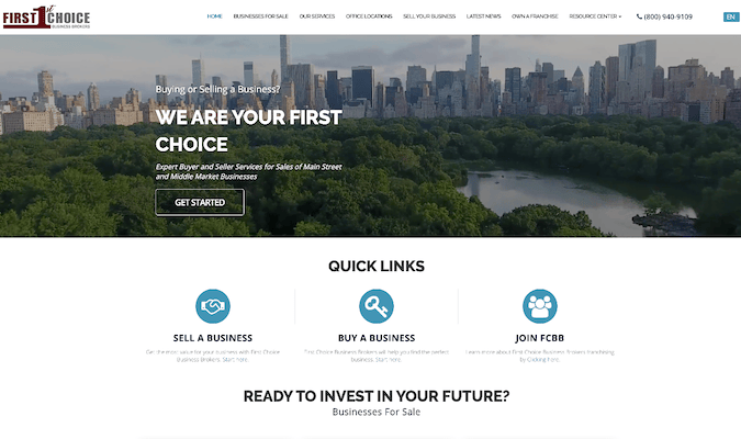 Captura de pantalla de la página de inicio de First Choice Business Brokers.