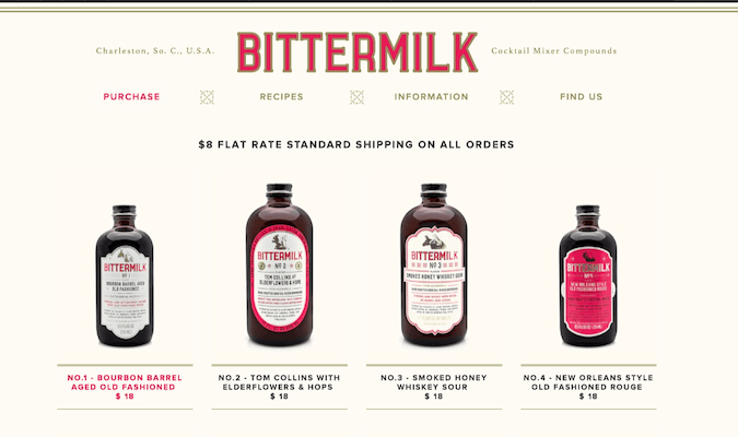 Captura de pantalla que muestra una marca consistente y única en el sitio web de Bittermilk.
