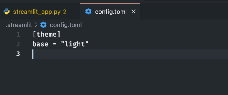 código de archivo config.toml para personalizar el tema de la aplicación Streamlit
