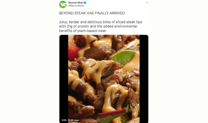 Captura de pantalla de un tuit de Beyond Meat.