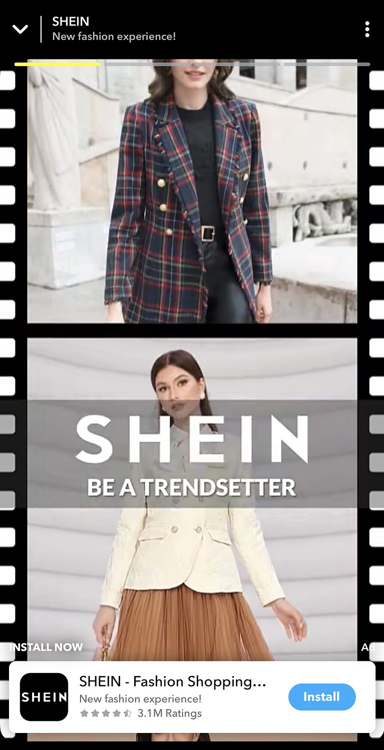 Ejemplo de anuncio de Snapchat de SHEIN
