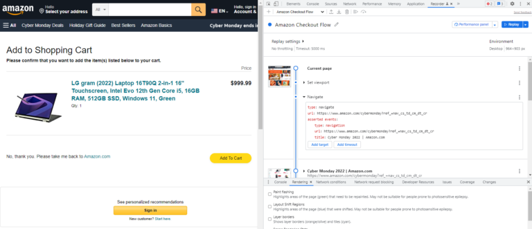 vista de escritorio del flujo de pago de la nueva grabadora captura de pantalla de Amazon