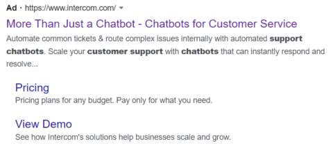 ejemplo de bofu búsqueda en google del servicio de chatbot