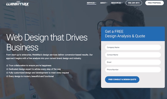 Captura de pantalla de la página web de diseño web de WebiMax Digital Marketing Services.