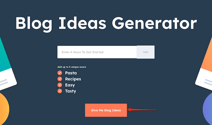 Generador de ideas para blogs de HubSpot