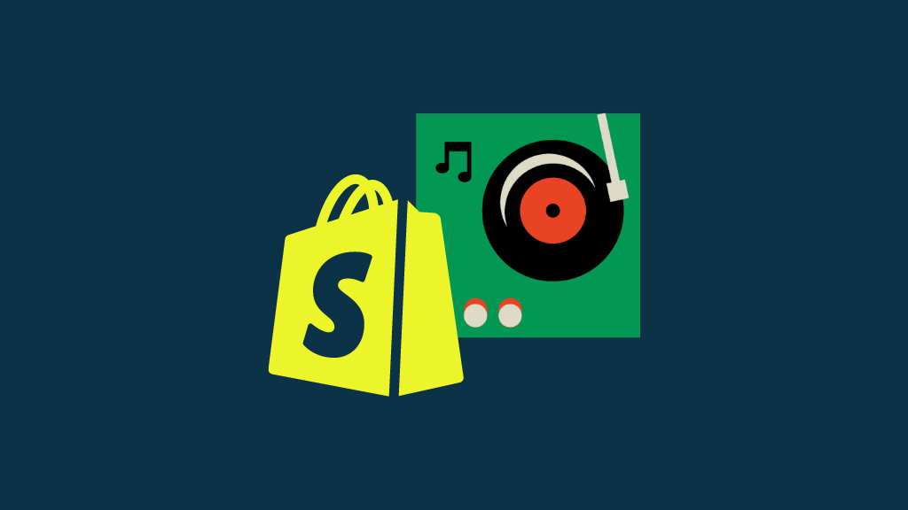 Cómo vender música en Shopify (logotipo de Shopify e imagen del tocadiscos)