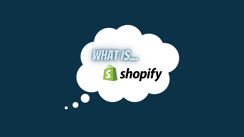 ¿Qué es Shopify?  (Imagen del logo de Shopify y un globo de diálogo).