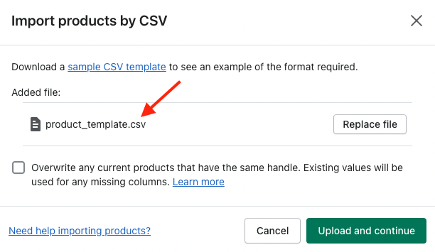 Agregar productos a través de CSV en Shopify.
