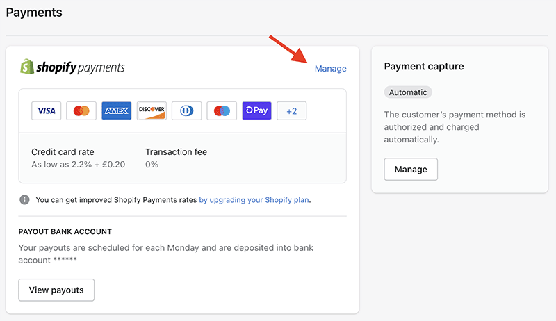 Configurar pagos de Shopify