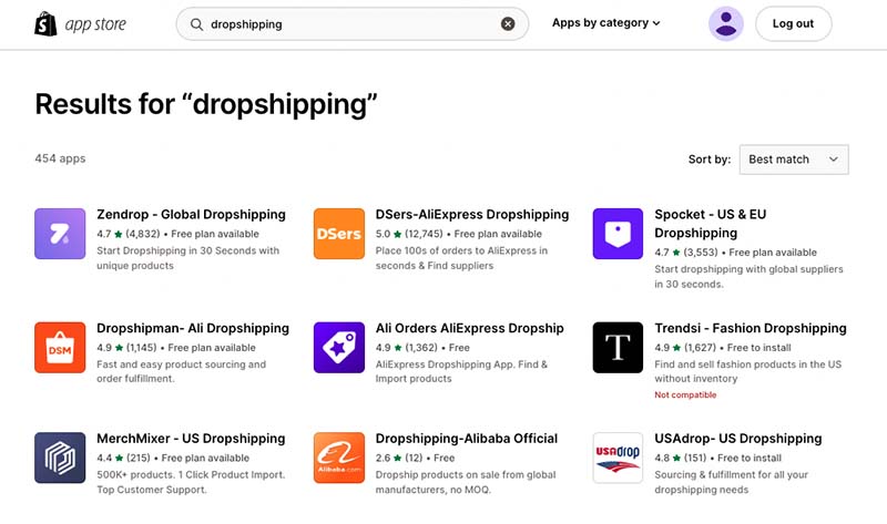 Aplicaciones de dropshipping de Shopify.