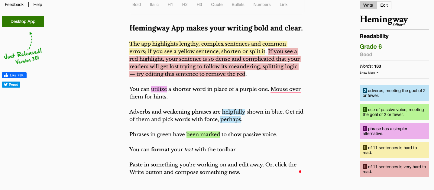 Editor de contenido para la aplicación Hemingway