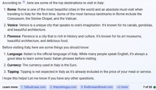 Los lugares para visitar en Italia según Bing