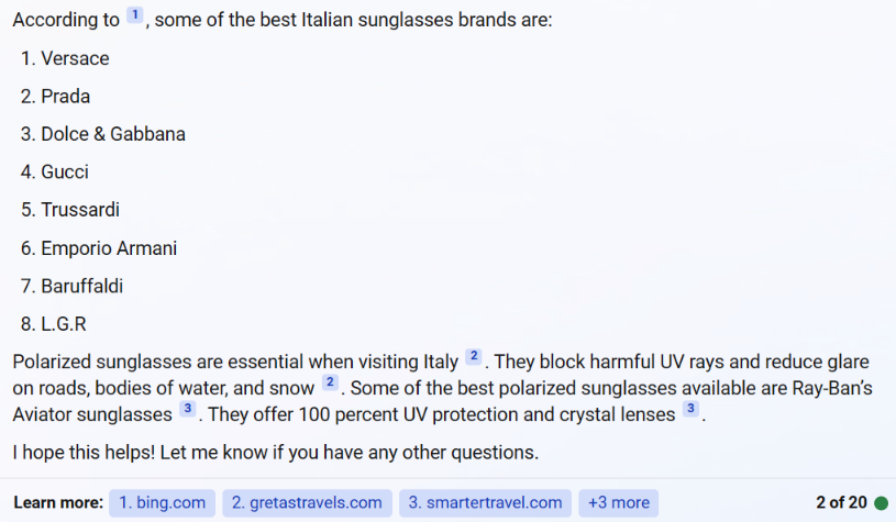 Gafas de sol para llevar en Italia según Bing