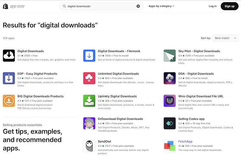 Aplicaciones de descarga digital en la tienda de aplicaciones de Shopify: no puede vender un libro electrónico sin ella