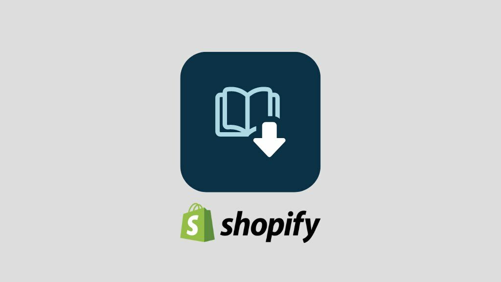 Cómo vender libros electrónicos en Shopify (logotipo de Shopify y un libro digital).