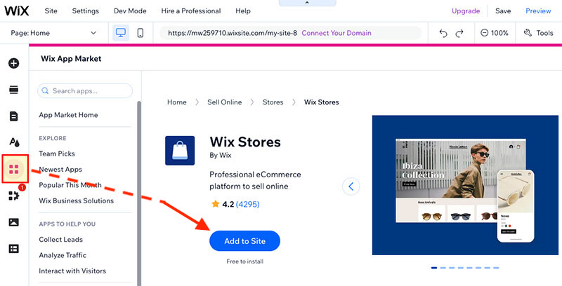 Agregar la aplicación Wix Stores al Editor de Wix.