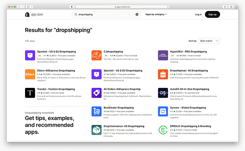 Aplicaciones de dropshipping para Shopify