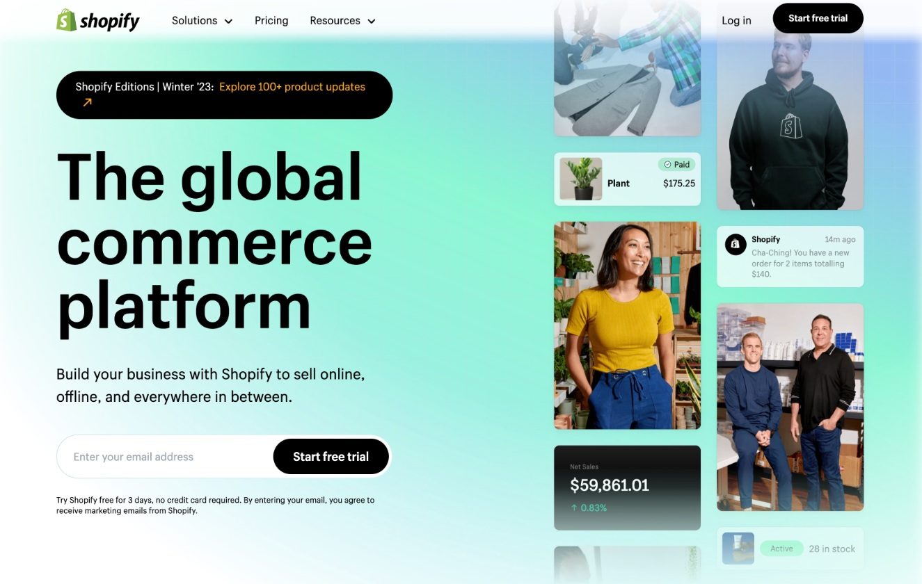 Página de inicio de Shopify vs WooCommerce