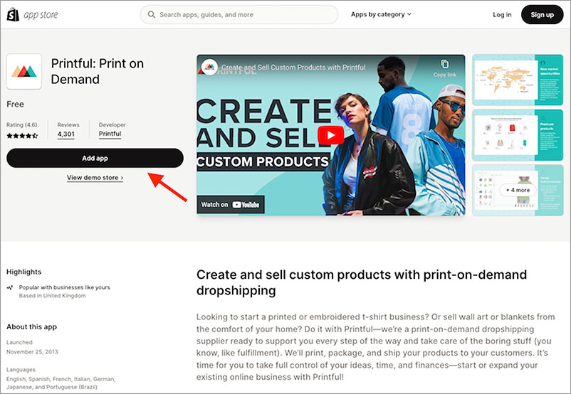 Agregar la aplicación Printful a Shopify