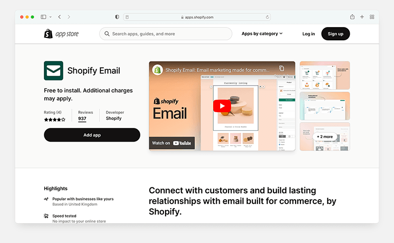 La aplicación de correo electrónico de Shopify