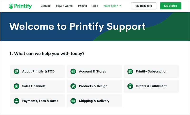 Póngase en contacto con el servicio de atención al cliente de Printify